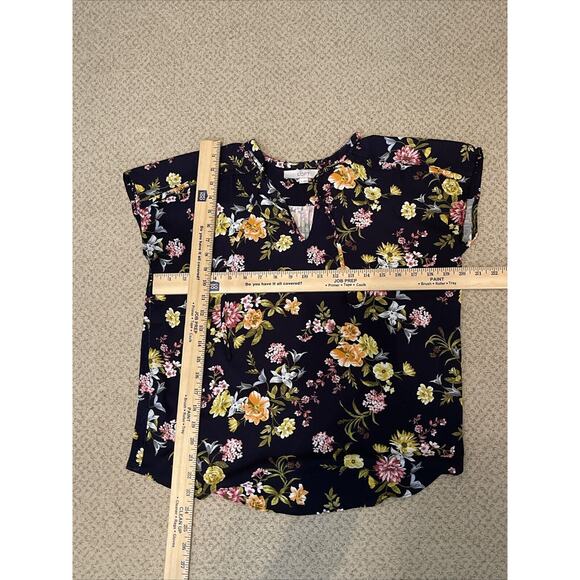 LOFT Women’s Size S Mixed Media Blouse Black Floral - Picture 4 of 6